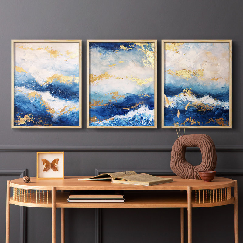 Abstract  Series  CXXXVI  -Set Of 3 Framed Giclee Prints -Ready to Hang, Natural Framed, 10" H x 8" W