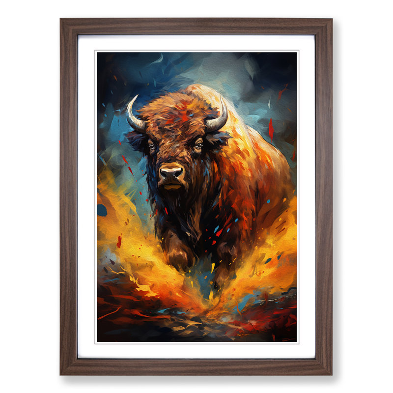 Bison Gestural Art - Framed Print, Walnut Framed, 34cm H x 25cm W x 2cm D