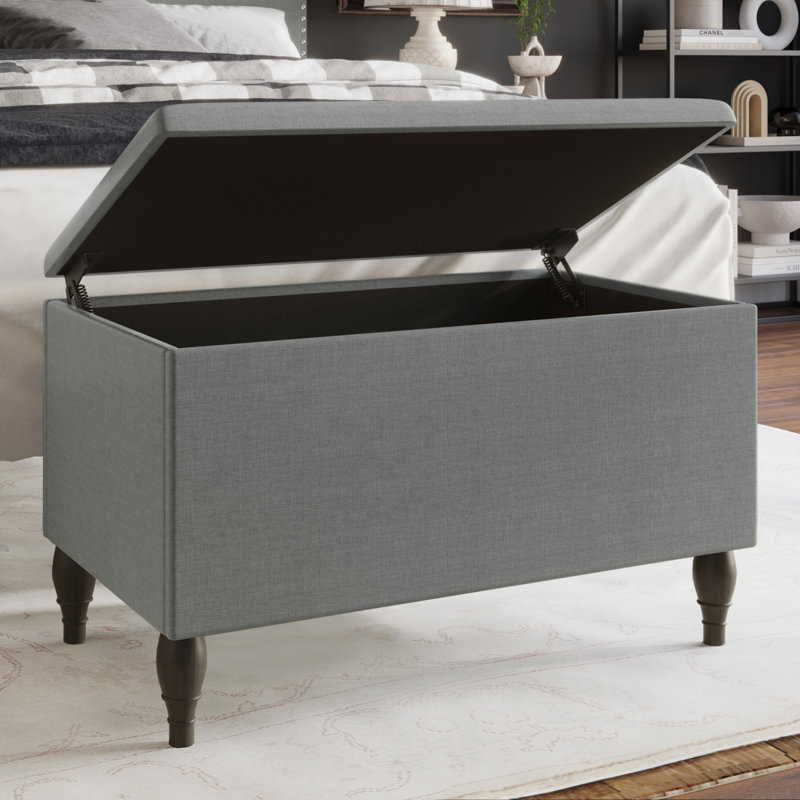 Koden Upholstered Panel Bed With Storage Bench, Light Grey, Queen