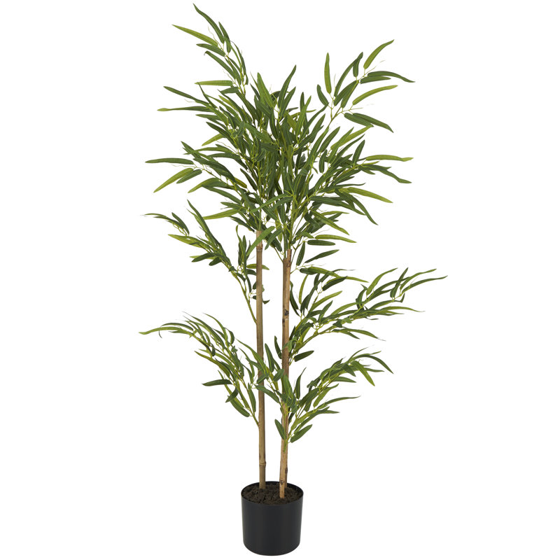 Arbre artificiel d'extérieur vert en bambou avec pot noir Faux Foliage