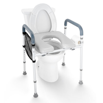 Siège de toilette surélevé, réglage de la hauteur à 7 positions de 19,3 po à 25,2 po, capacité de poids de 350 lb, avec cadre en aluminium rembourré confortable, siège de toilette universel, pour personnes âgées, personnes à mobilité réduite, enceintes, médical