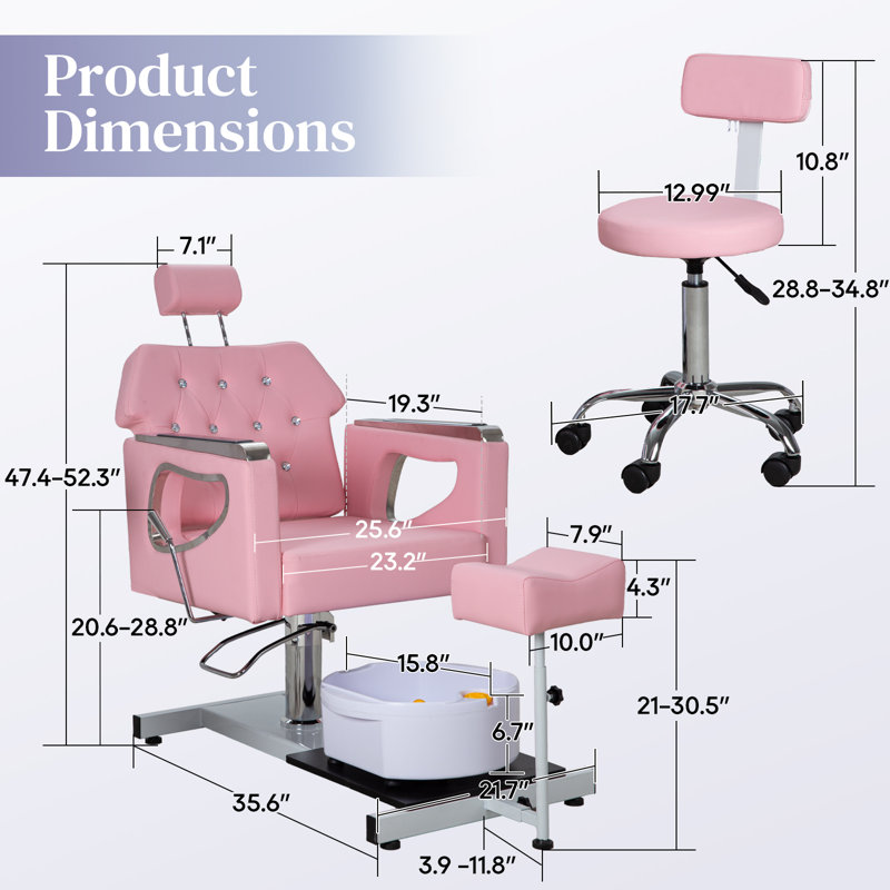 Pedicure Chair No Plumbing, 360° Swivel Hydraulic Adjustable Reclining Station With Massage Foot Bath & Footrest For Nail Tech, Spa, Salon