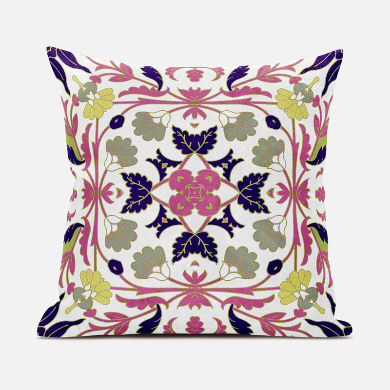 Floral Outdoor Reversible Throw Pillow, 18" x 18", White/Green/Blue