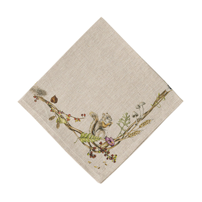 Autumn Forest Animals Linen Napkin with Fall Motif