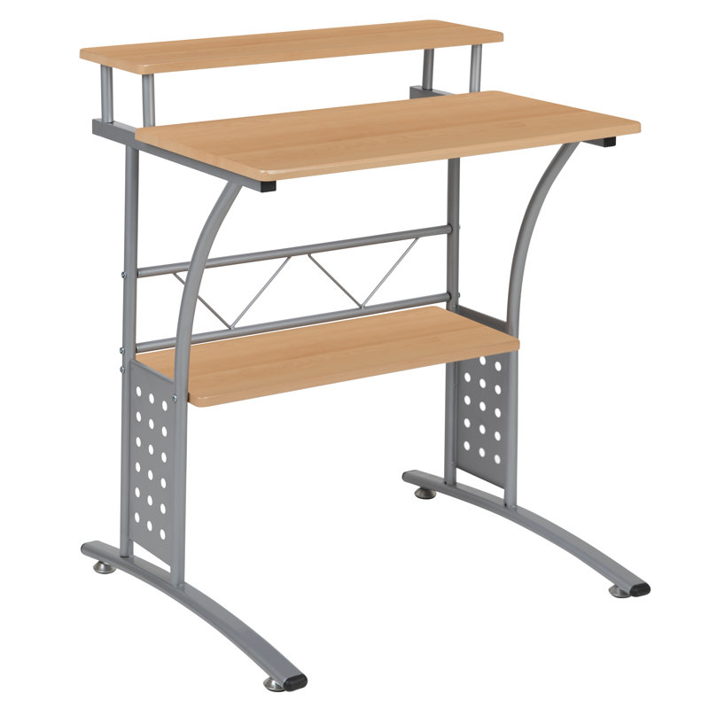 Computer Desk with Top and Lower Storage Shelves, Maple