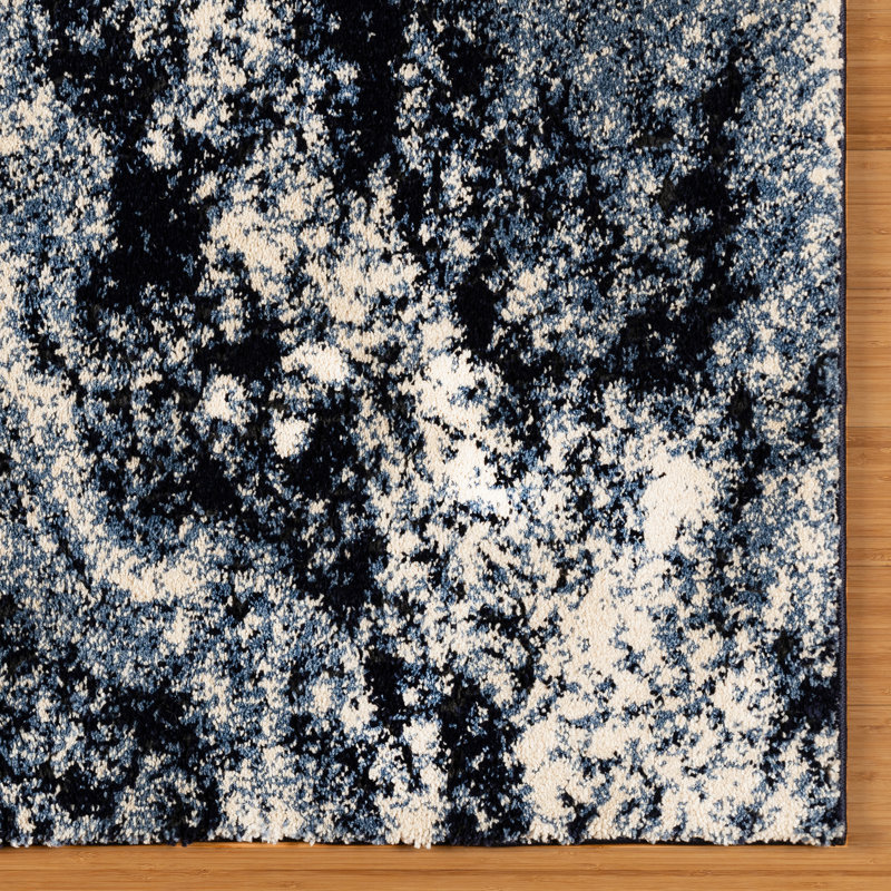 Tapis à poils longs en polypropylène / polyester bleu marine / ivoire Christustr, Rectangle 5 pi 3 po x 7 pi