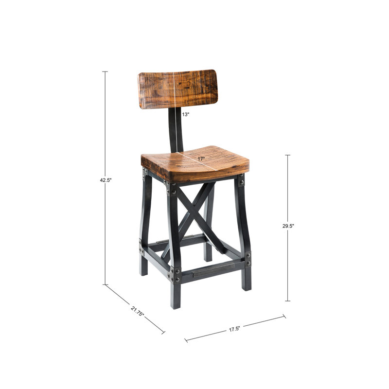 Fabuleux avec - dossier industriel de style bois massif et métal, pieds en graphite, l 17,5 po x H 29,5 po