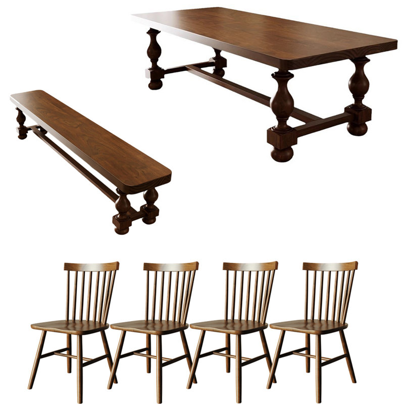 Ensemble de table de salle à manger en bois massif de style américain, H 29,5 po x L 62,9 po x l 27,5 po