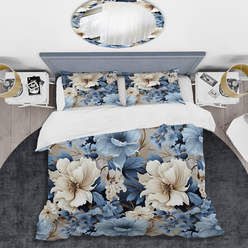 Ethereal Shadows Moody Patterns Floral Duvet Cover, Twin Duvet Cover + 1 Standard Sham