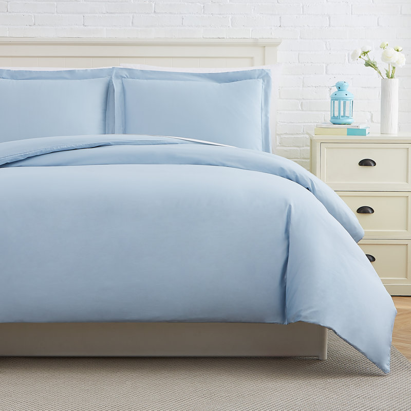 Classic Collection Cotton Duvet Cover Set, Queen Duvet Cover + 2 Standard Shams, Blue