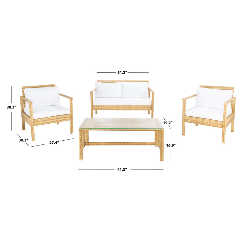 Ensemble de conversation à chaises multiples en rotin 4 pièces avec coussins Cabbar, Naturel