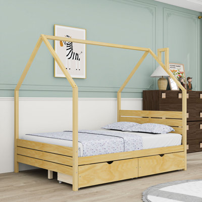 Wood Floor Bed Bed with 2 Drawers