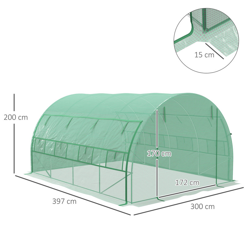Boleslaus 4 x 3 x 2 m Polytunnel Greenhouse with Roll-up Side Walls Green