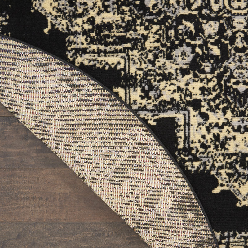 Burnie Oriental Black/Cream Area Rug, Runner 5'3" x 5'3"