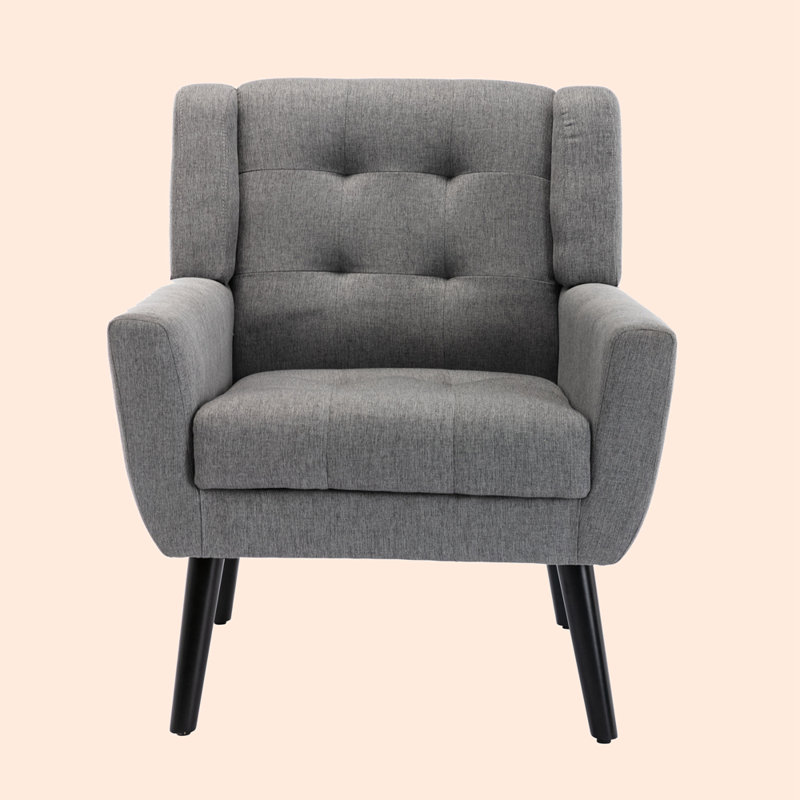 Accent Chair Living Room Chair Bedroom Chair Home Chair With Black Legs For Indoor Home, Light Gray Linen Duplicate