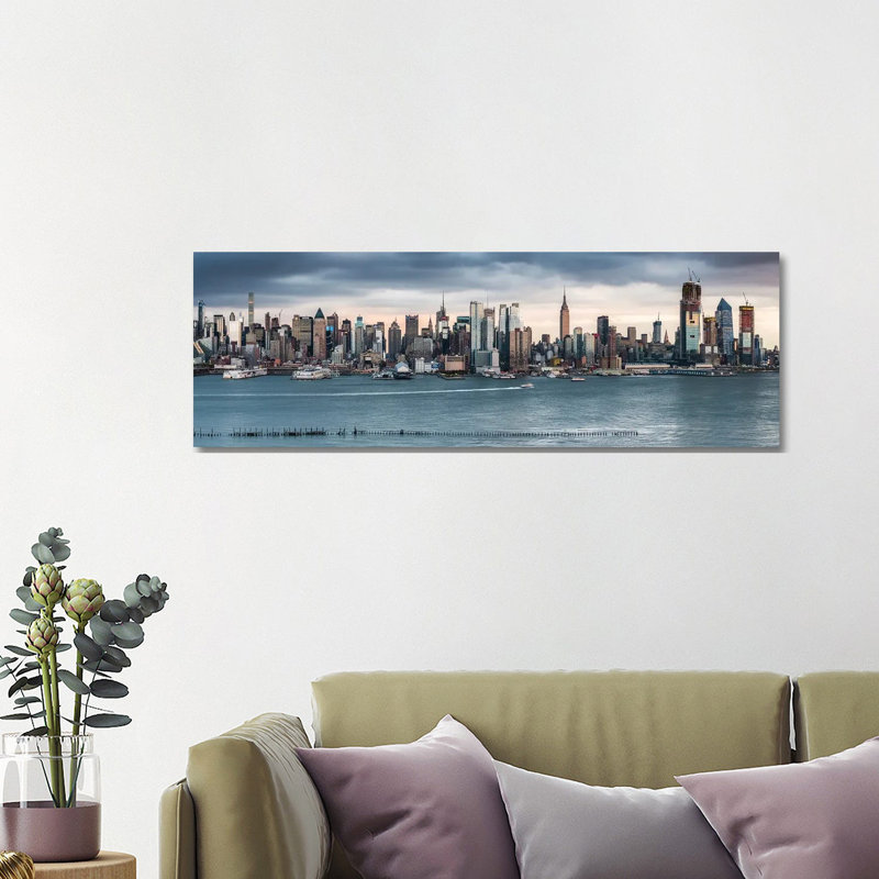 Manhattan Skyline Panorama Along The Hudson River, New York City, USA by Jan Becke - Wrapped Canvas Panoramic Print