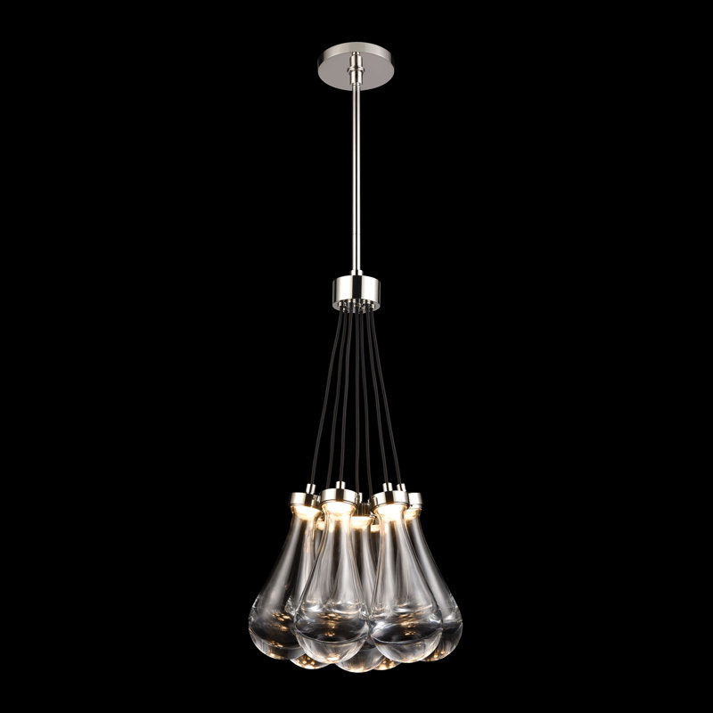 Lustre en grappe de pluie à 7 lumières DEL 3CCT, Nickel poli