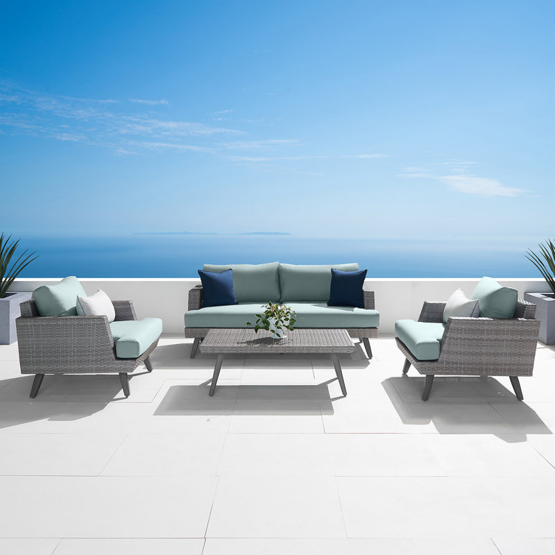 Ehrenfried Outdoor 4 - Piece Conversation Set, Canvas Spa Sunbrella® Canvas