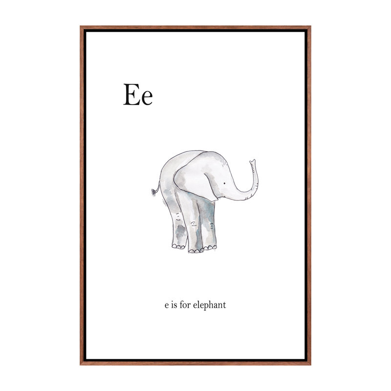 Décoration murale Ee Is For Elephant Kids, H 40 po x l 26 po x P 1,5 po, Toile classique avec cadre brun