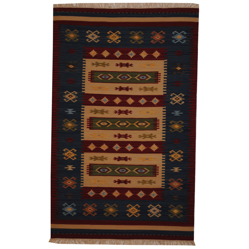 Tapis intérieur rouge / beige / bleu / vert Kilim, Rectangle 5 pi x 8 pi