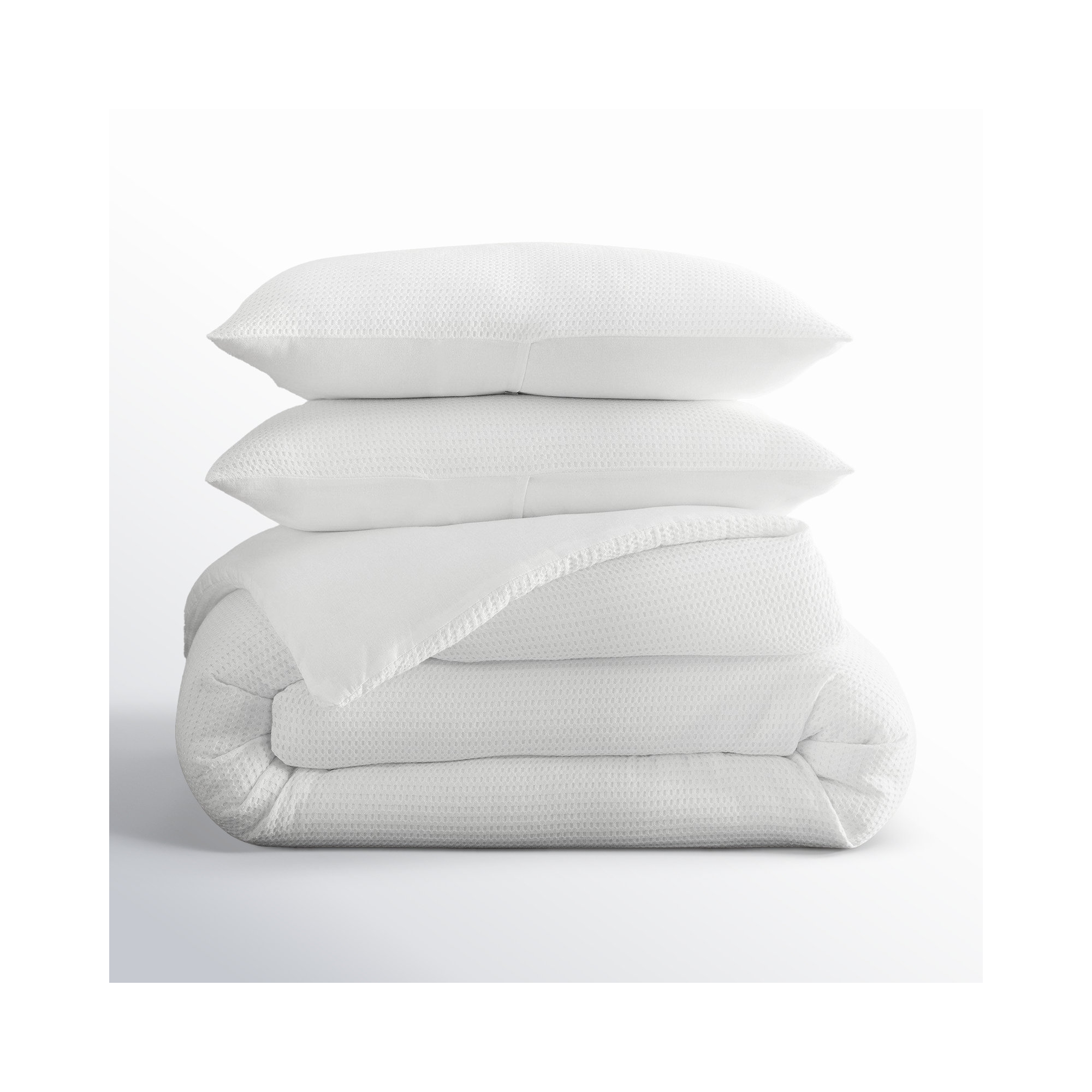 Felix Cotton Waffle Comforter Set, King / Cal King Comforter + 2 King Shams, White