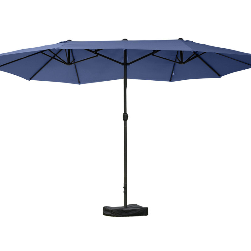 Parasol de patio rectangulaire de 15 pi, bleu foncé - auvent portatif, manivelle facile, double face pour la cour, au bord de la piscine, au bord de la piscine, dans la cour