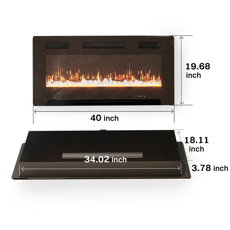 Delph Wall Mounted Electric Fireplace with Timer, Remote Control, Adjustable Flame Color, 700W/1400W