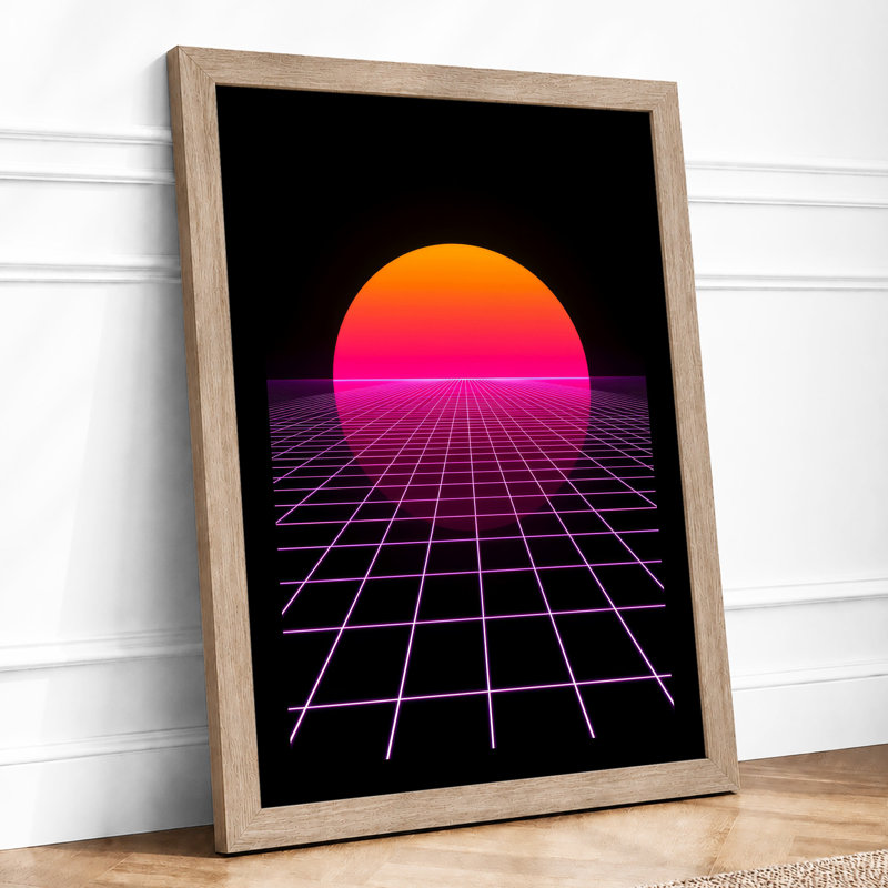 Neon Horizon Retro - Framed Print, A3 - 42.0 x 29.7 cm, Oak
