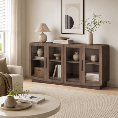 Modern 63" Wide Accent Cabinet, 4-Door Sideboard Buffet Cabinet With Large Storage And Adjustable Shelves, Freestanding Credenza For Living Room And Dining Room Walnut