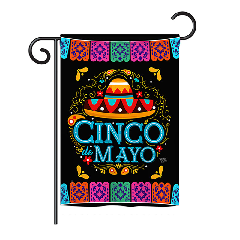 Picado cinco de mayo et de polyester à 2 côtés 19 po de drapeau de jardin