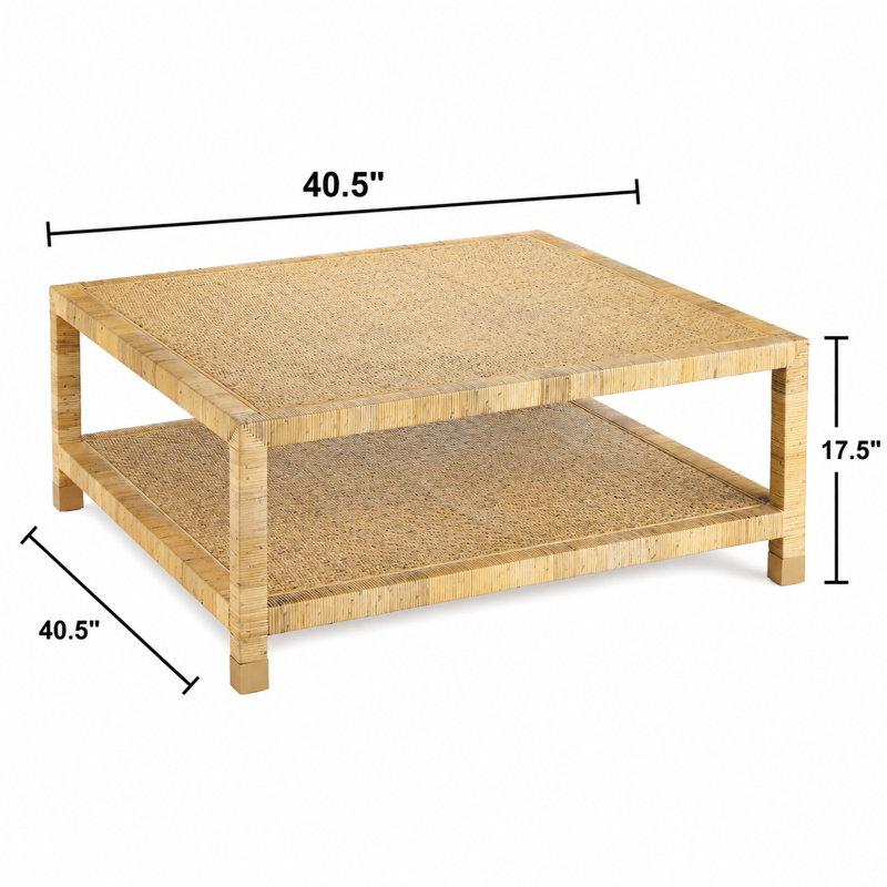 Table basse/cocktail carrée en raphia beige