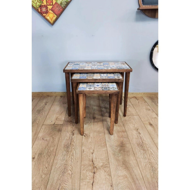 Ensemble de 3 tables gigognes Minimalist, Noyer