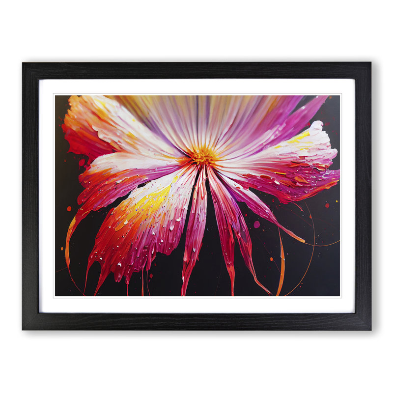 Exceptional Modern Flower Abstract - Single Picture Frame Painting, Black, 46cm H x 64cm W x 2cm D