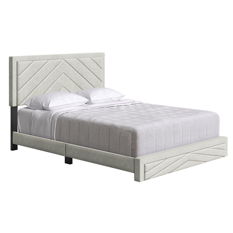 Queen Linen Upholstered Platform Bed with Tufted Headboard