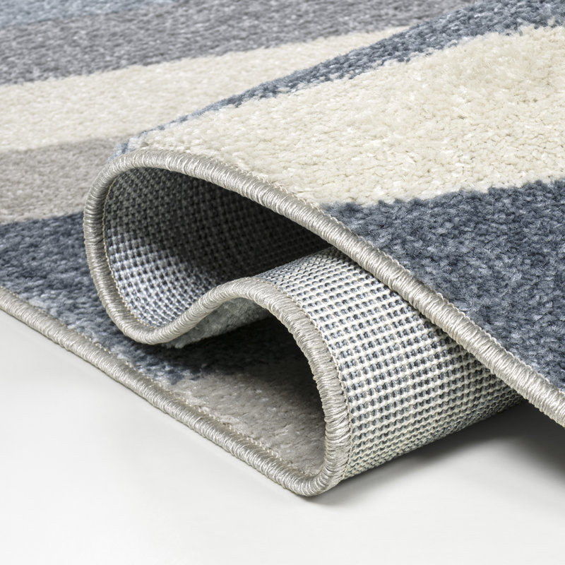 Huddersfield Rainbow Contemporary Stripe Blue/Cream/Gray Rug, Runner 2' x 7'10"