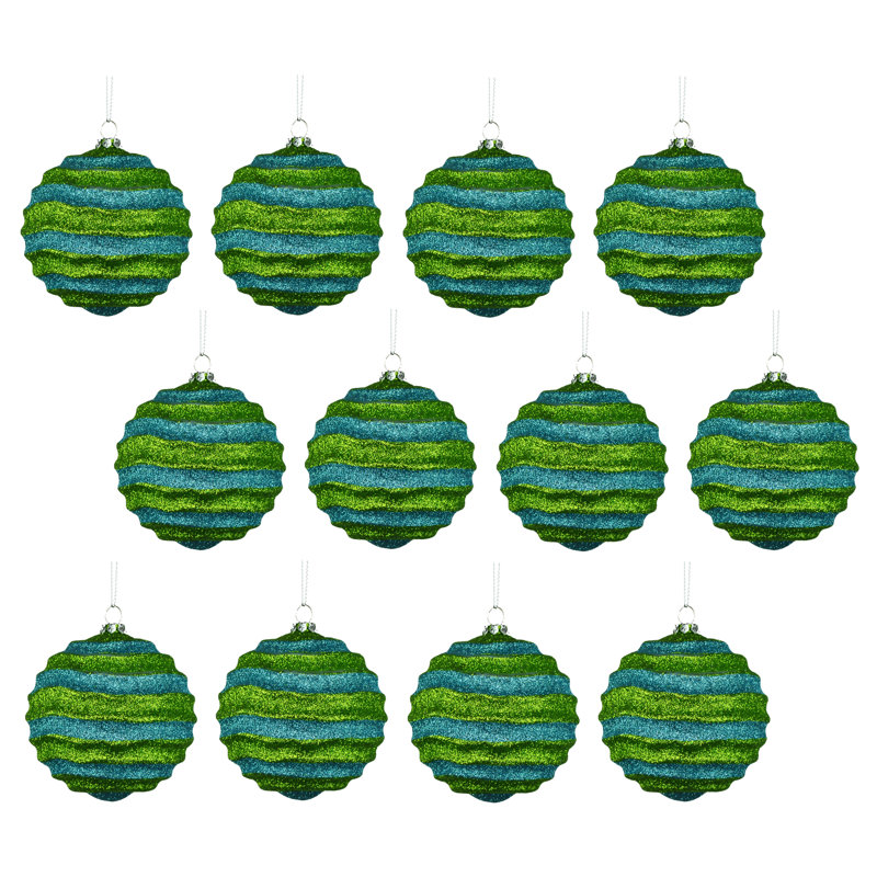 Ensemble d'ornement boule 12 pièces, Vert lime / bleu sarcelle