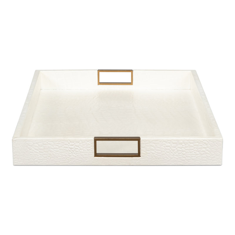 Cream Shagreen Rectangular Tray with Brass Handles