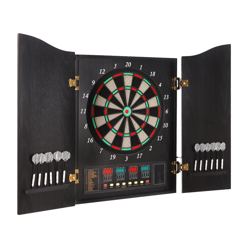 OUKANING Indoor / Outdoor Electronic Dartboard and Cabinet Set (Darts Included), Satin Black