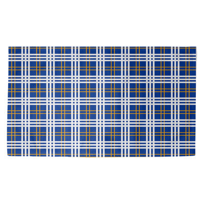 Plaid bleu fait à la main bleu/blanc/jaune Tapis décoratif