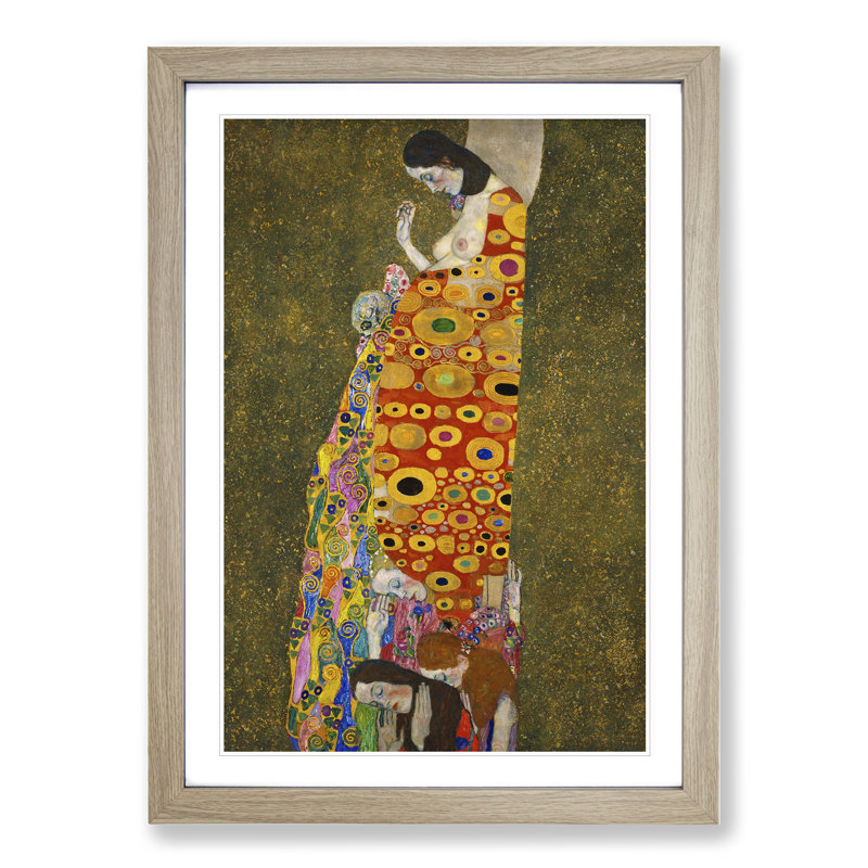 Hope Ii by Gustav Klimt - Picture Frame Painting on MDF, 48cm H x 36cm W x 2cm D, Oak Framed