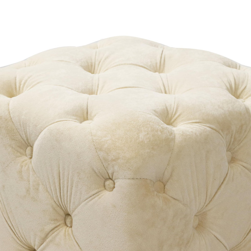 Velvet Tufted Soft Multi-Purpose Makeup Ottoman, Beige