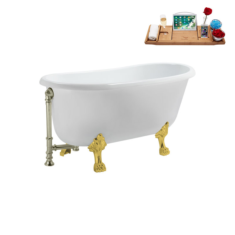57.5'' x 29.5'' Soaking Acrylic Bathtub, Brushed Nickel, Polished Gold