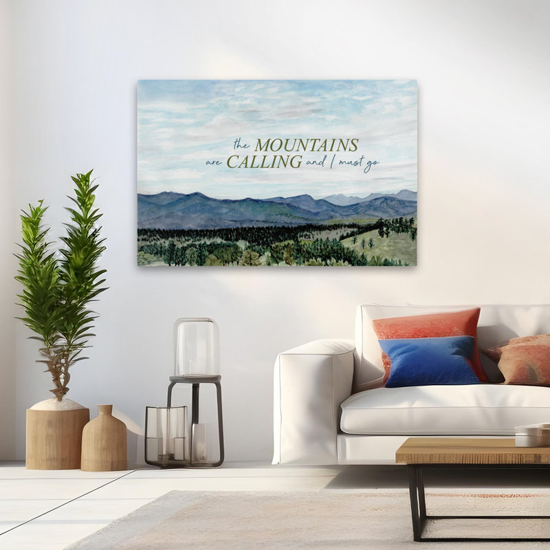 «The Mountains Are Calling - Contemporary Landscape Mountains Trees Art», H 48 po x l 32 po