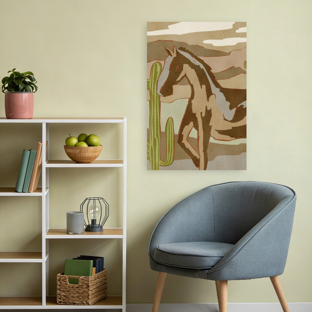 Wild Desert Horse Abstract Rustic Serene Cactus Horse Landscape Nature Wall Art Print