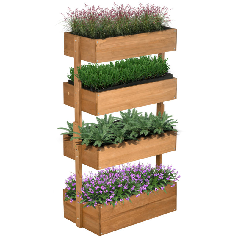 Outsunny Vertical Garden Planter, Wooden 4 Tier Planter Box, Self-Draining With Non-Woven Fabric For Outdoor Flowers, Vegetables And Herbs