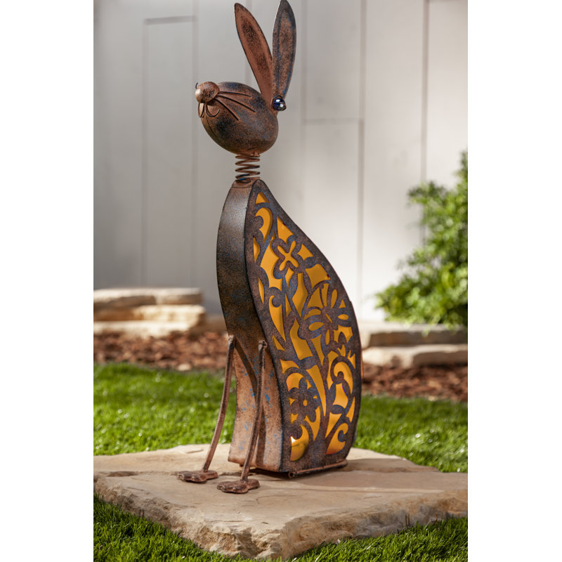 23.03 inch Orange solar lighted metal rabbit