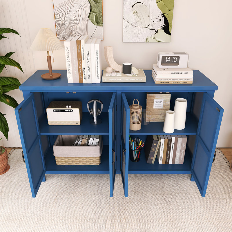 Buffet 51 pouces en bois avec tablettes réglables et poignées rétro, Marine