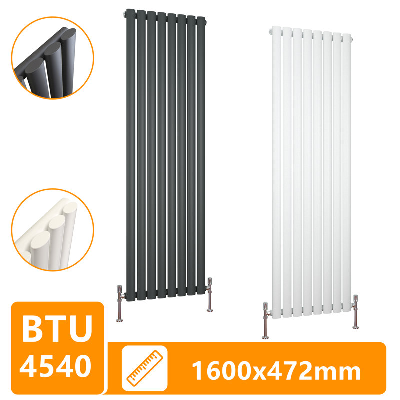Vertical Oval Column Radiator, Grey, 160cm H x 47.2cm W x 5.6cm D, Single