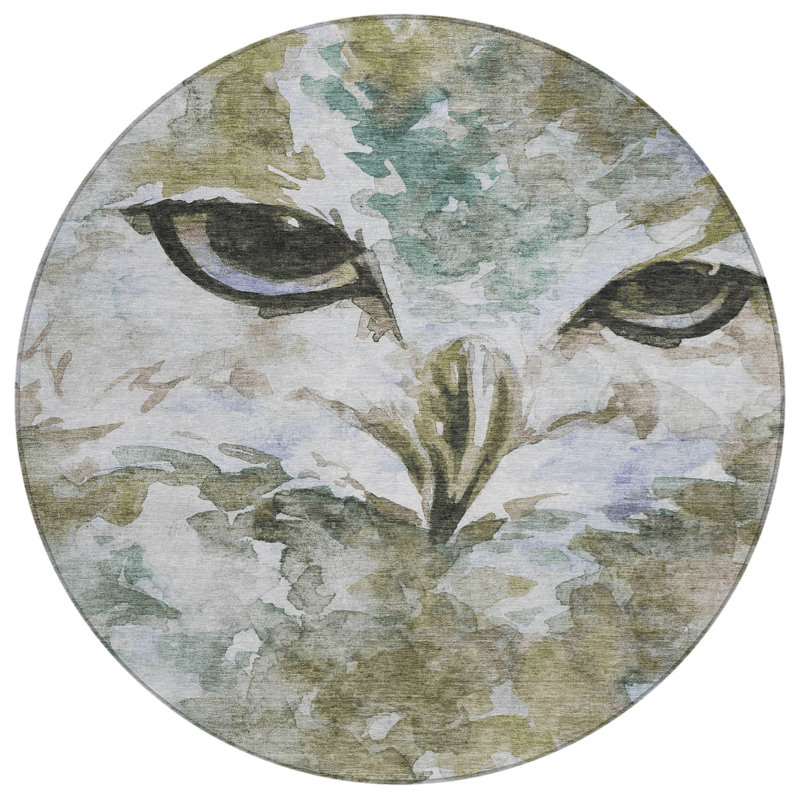 Machine Washable Indoor/Outdoor Jenning ACN2274 Animal Rug, Round 8'