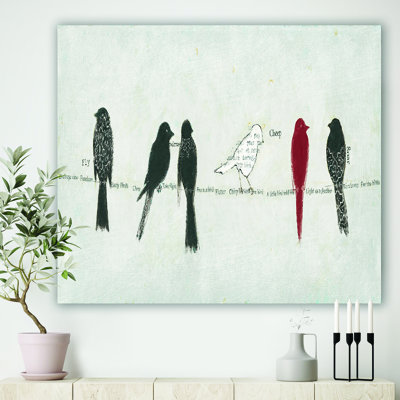 «Red Catching up Bird Family», reproduction d'art sur toile tendue